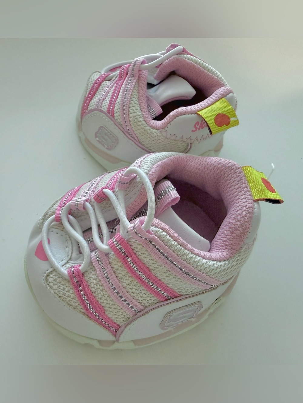 BABW Skechers Pink and White Teddy Bear Sneakers with Heart Accents